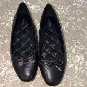 Michael Kors Black Leather Loafers with Bow Detail